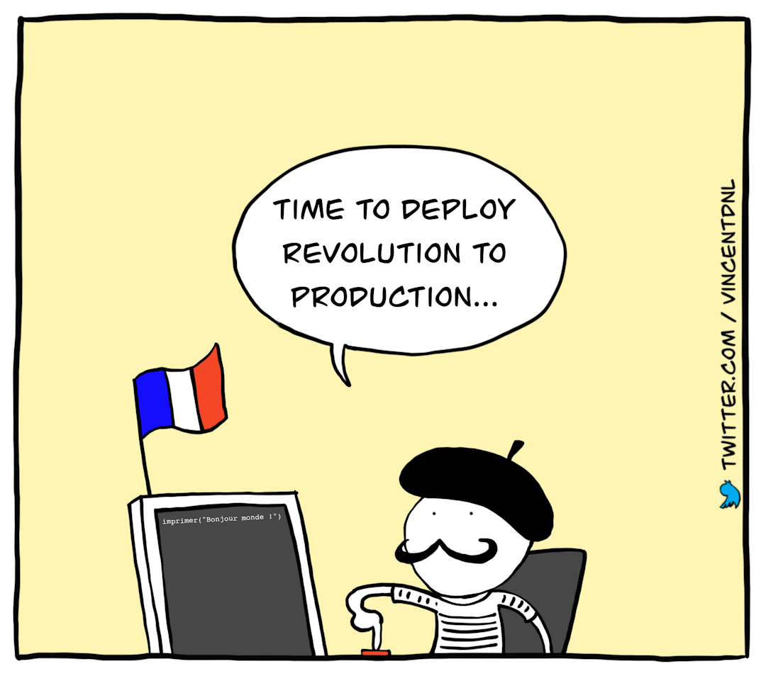 drawing - text: Time to deploy revolution to production...